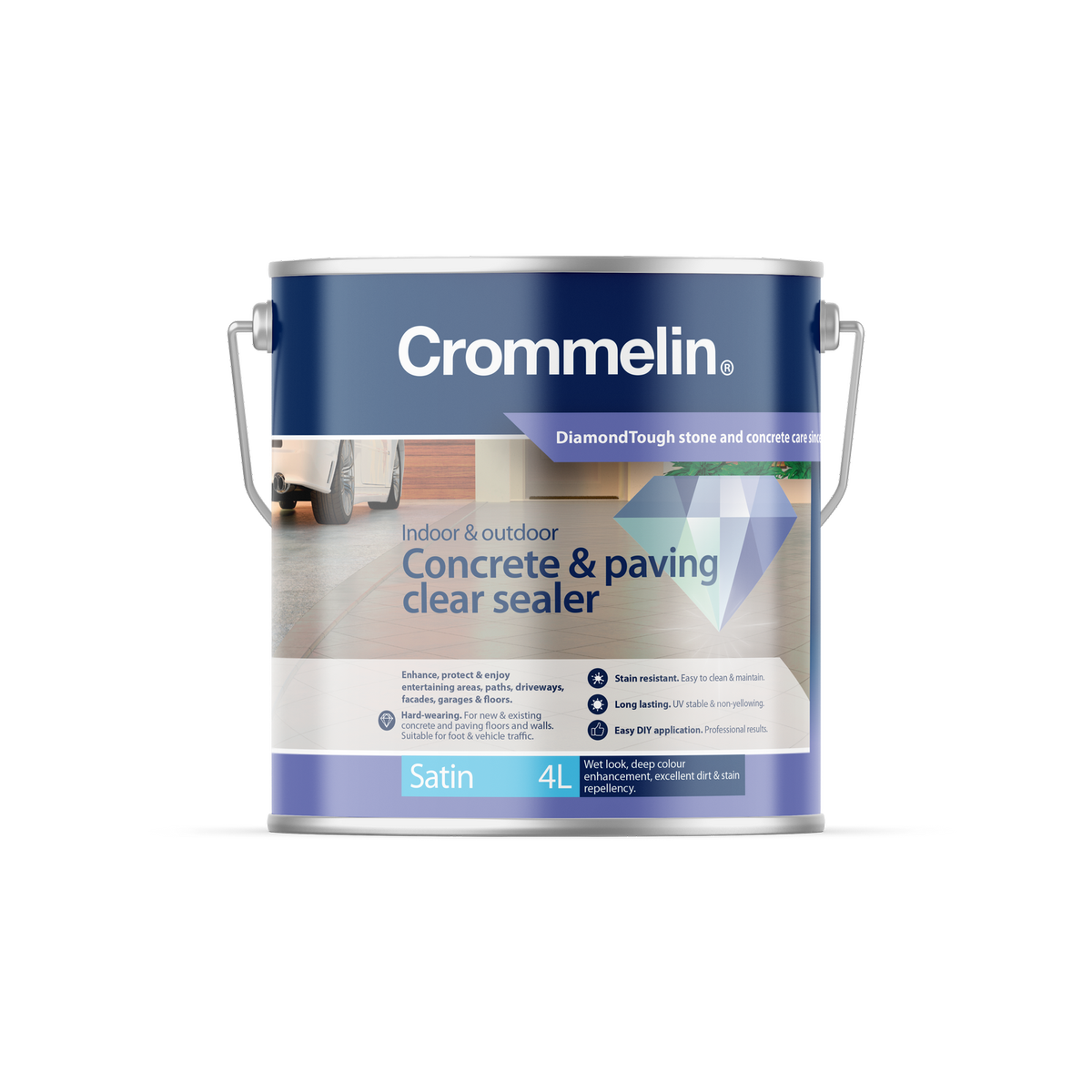 Crommelin 4L Clear Satin DiamondTough Concrete & Paving Sealer, Solvent Based