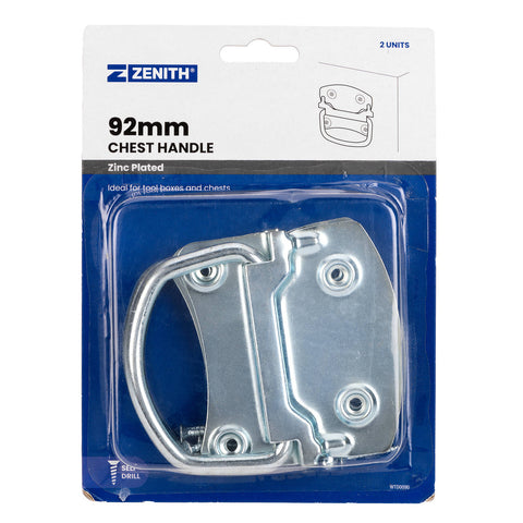 Zenith 92mm Zinc Plated Steel Chest Handle, 2 Pack