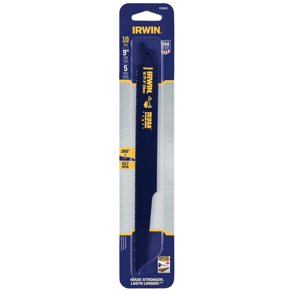 Irwin 9in 10TPI Bi-Metal Fire And Rescue Reciprocating Saw Blade 5 Pack