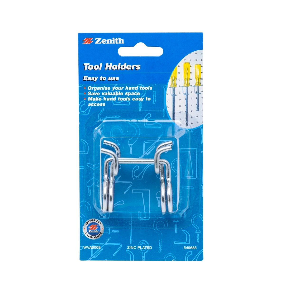 Zenith Zinc Plated Steel Large Tool Holders for Pegboard, 2 Pack