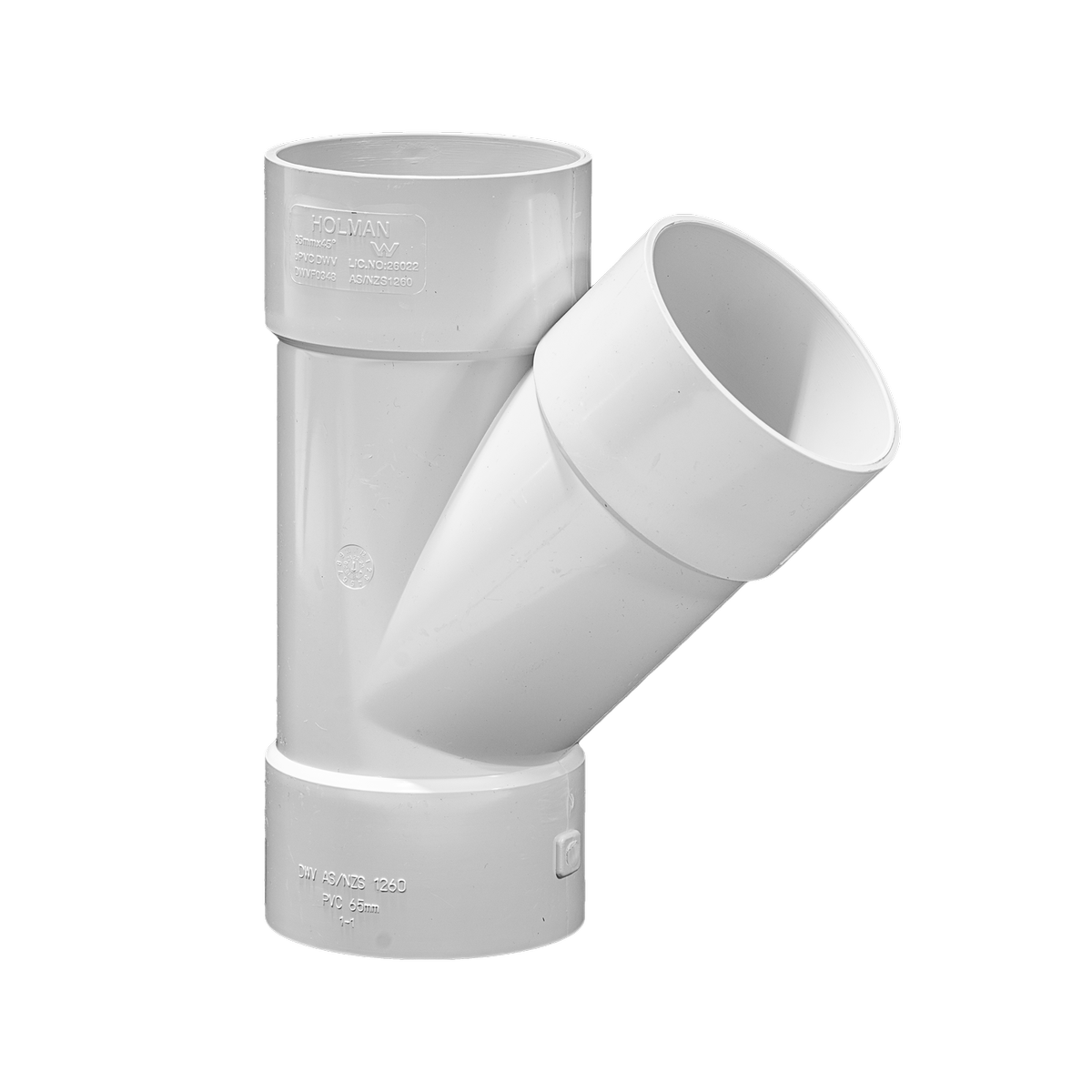 Holman 65mm 45° Female to Female PVC DWV Plain Junction, Grey Underground