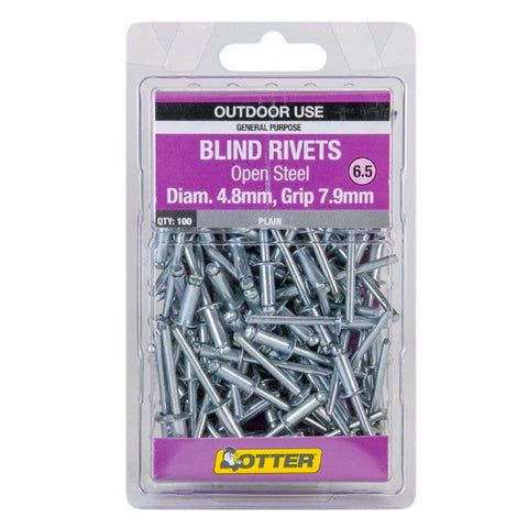Otter 4.8 x 7.9mm Open Steel Blind Rivets 100 Pack