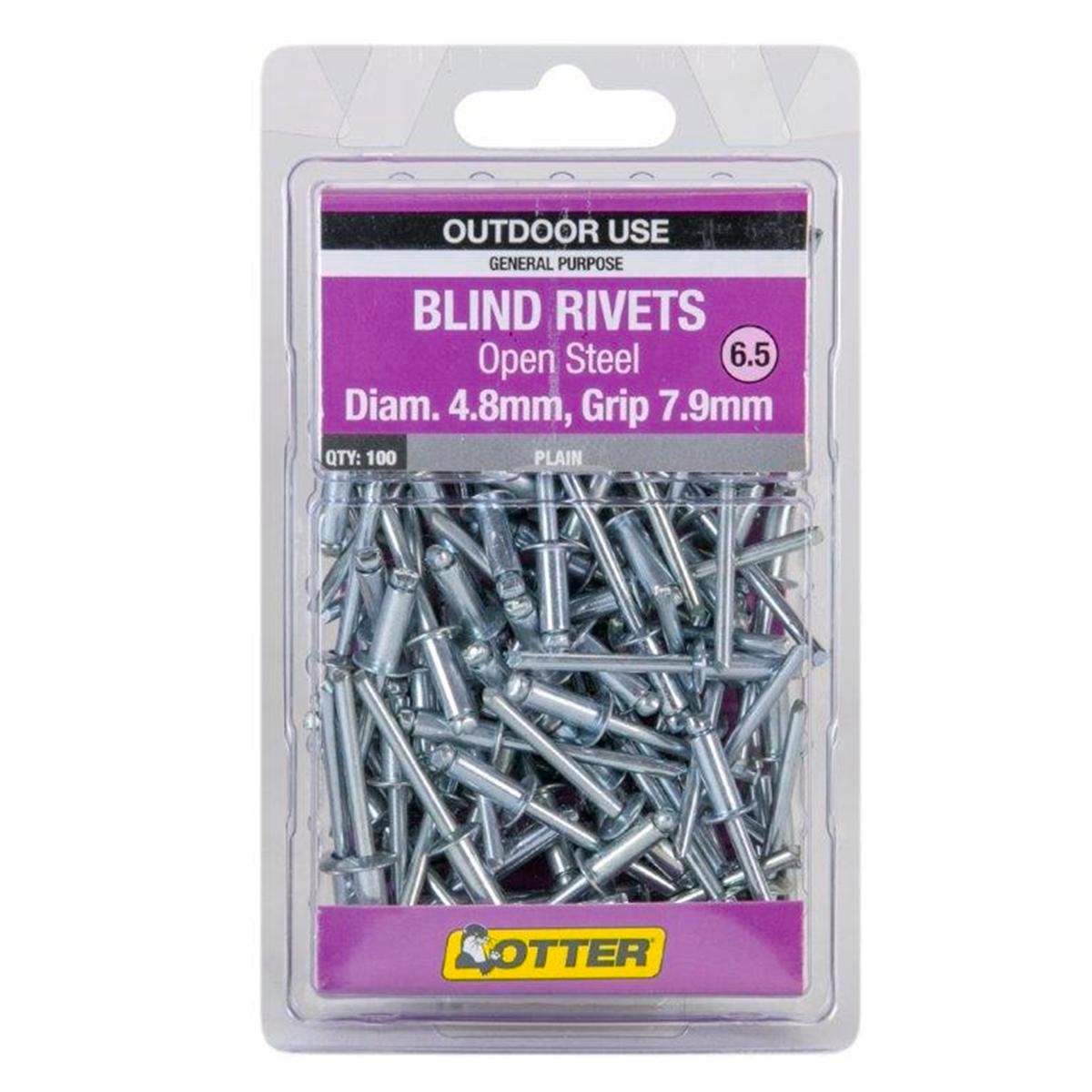 Otter 4.8 x 7.9mm Open Steel Blind Rivets 100 Pack