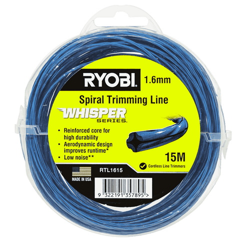 Ryobi Whisper Series Trimmer Line 1.65mm x 15m - Green Quiet Nylon Line for Line Trimmers