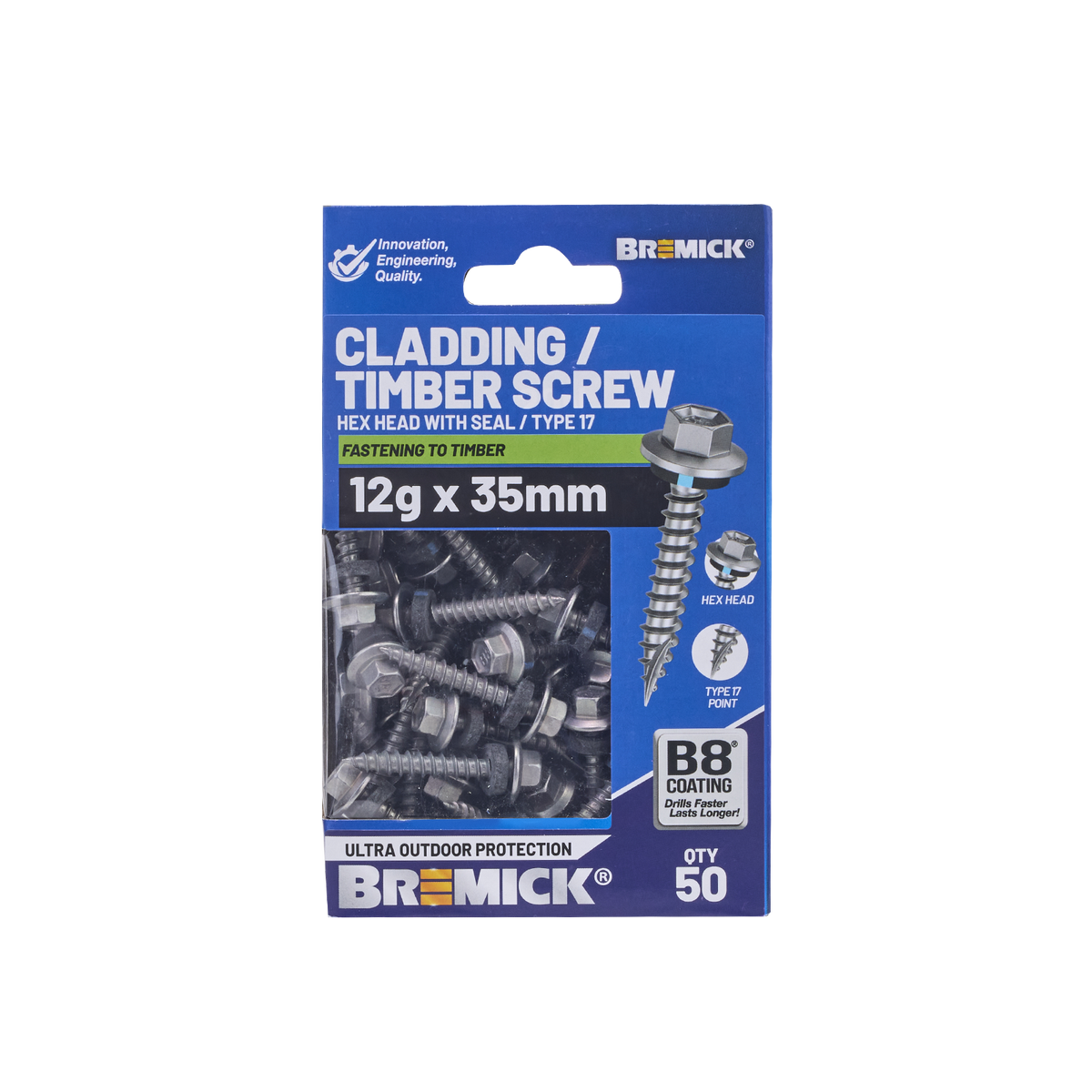 Bremick 12g x 35mm B8 Hex Cladding Screw - 50 Pack - High Corrosion Resistance - SuperSaverAU - view 2