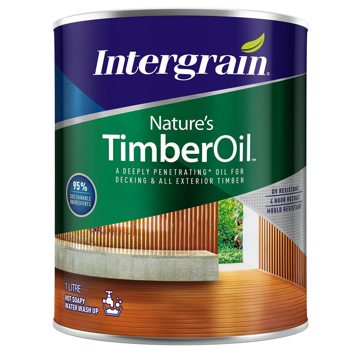 Intergrain Nature's Timber Oil Merbau 1L - Oil Based, UV Resistant Exterior Decking & Cladding