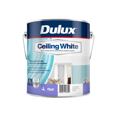 Dulux White Ceiling Paint 4L Flat Water-Based