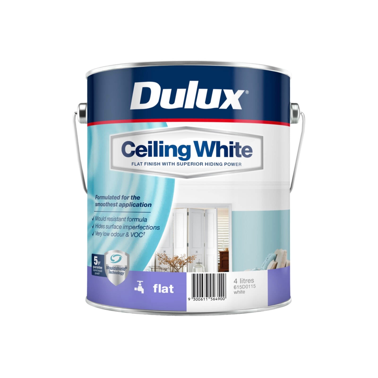 Dulux White Ceiling Paint 4L Flat Water-Based