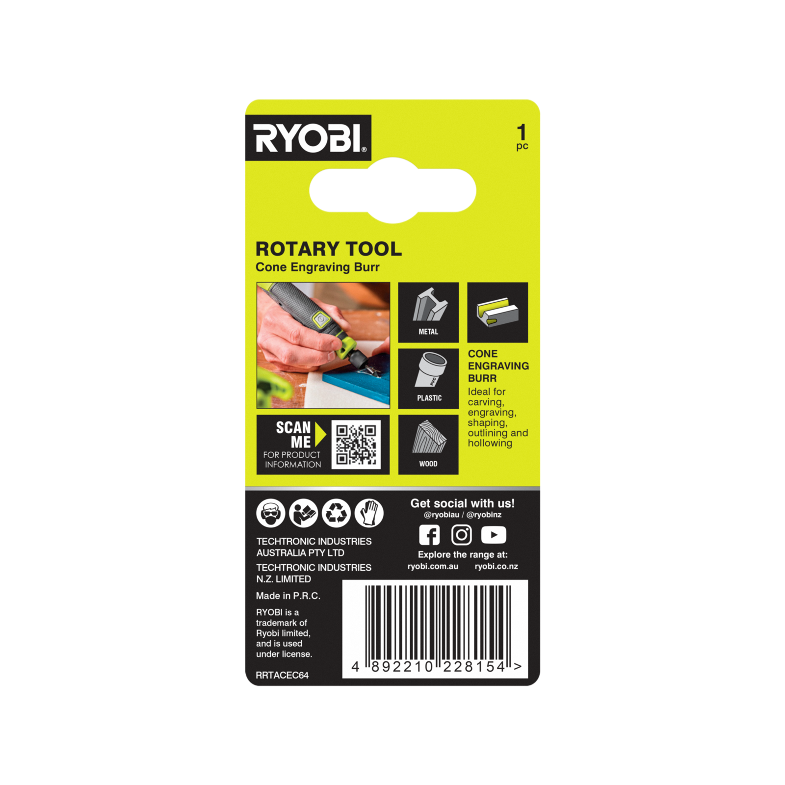 Ryobi 6.4mm Cone-Shaped Engraving Burr for Rotary Tools