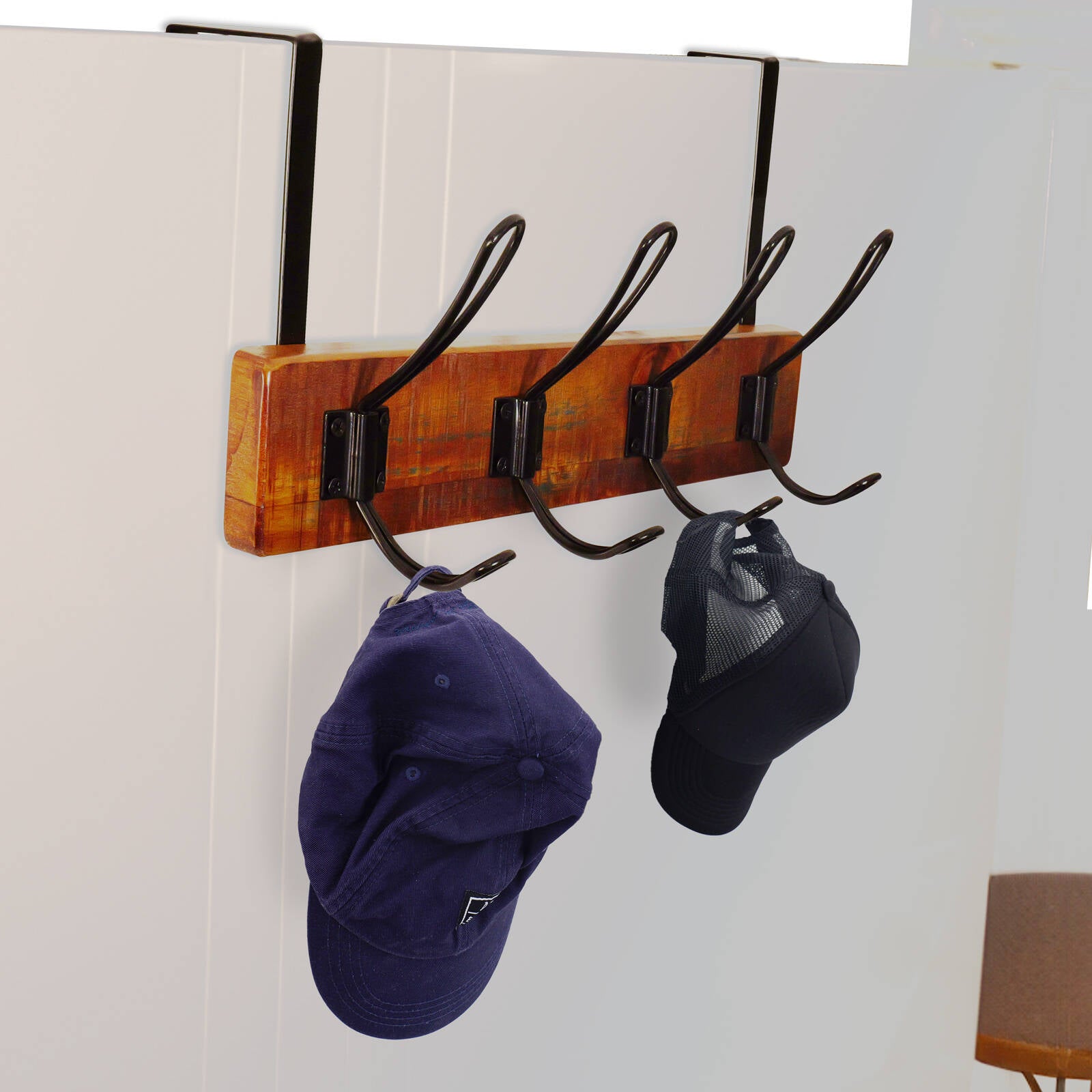 Adoored 4 Hook Rustic Board Over-The-Door Deco Rack - Black 450mm