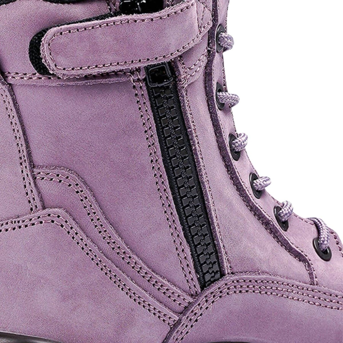 she wear Achieves Womens Safety Work Boots Size 11 Purple Nubuck Leather Composite Toe Zip Side Water Resistant