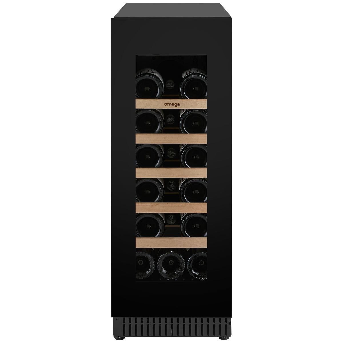 Omega 18 Bottle Single Zone Wine Cabinet - Black, Triple Glazed UV Glass, Built-In or Freestanding - OCW18SB