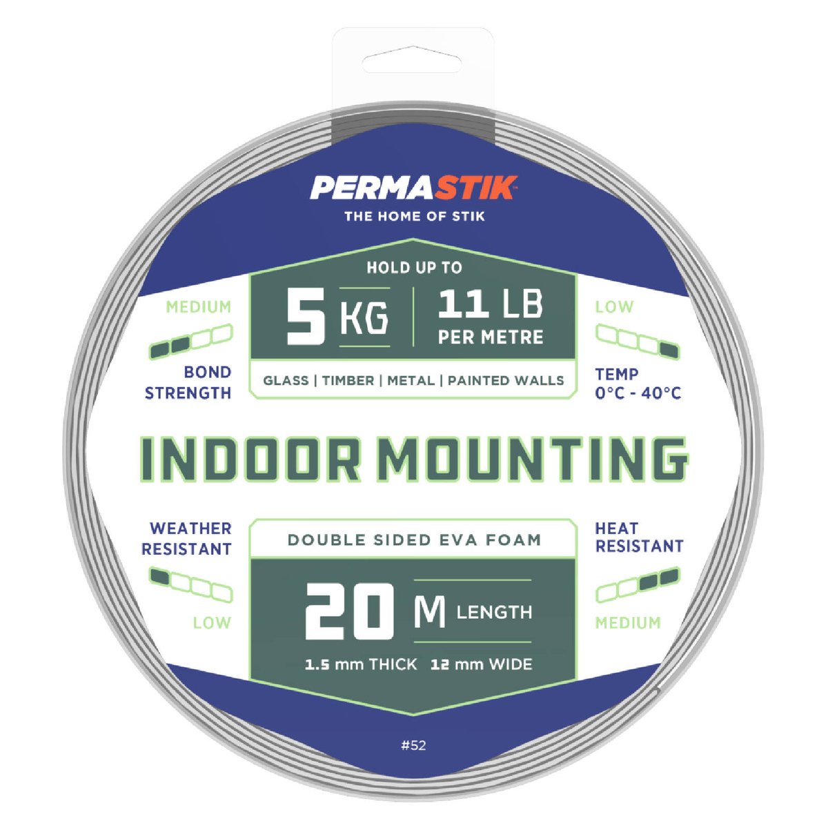 Permastik 12mm x 20m White Double-Sided Indoor Foam Mounting Tape