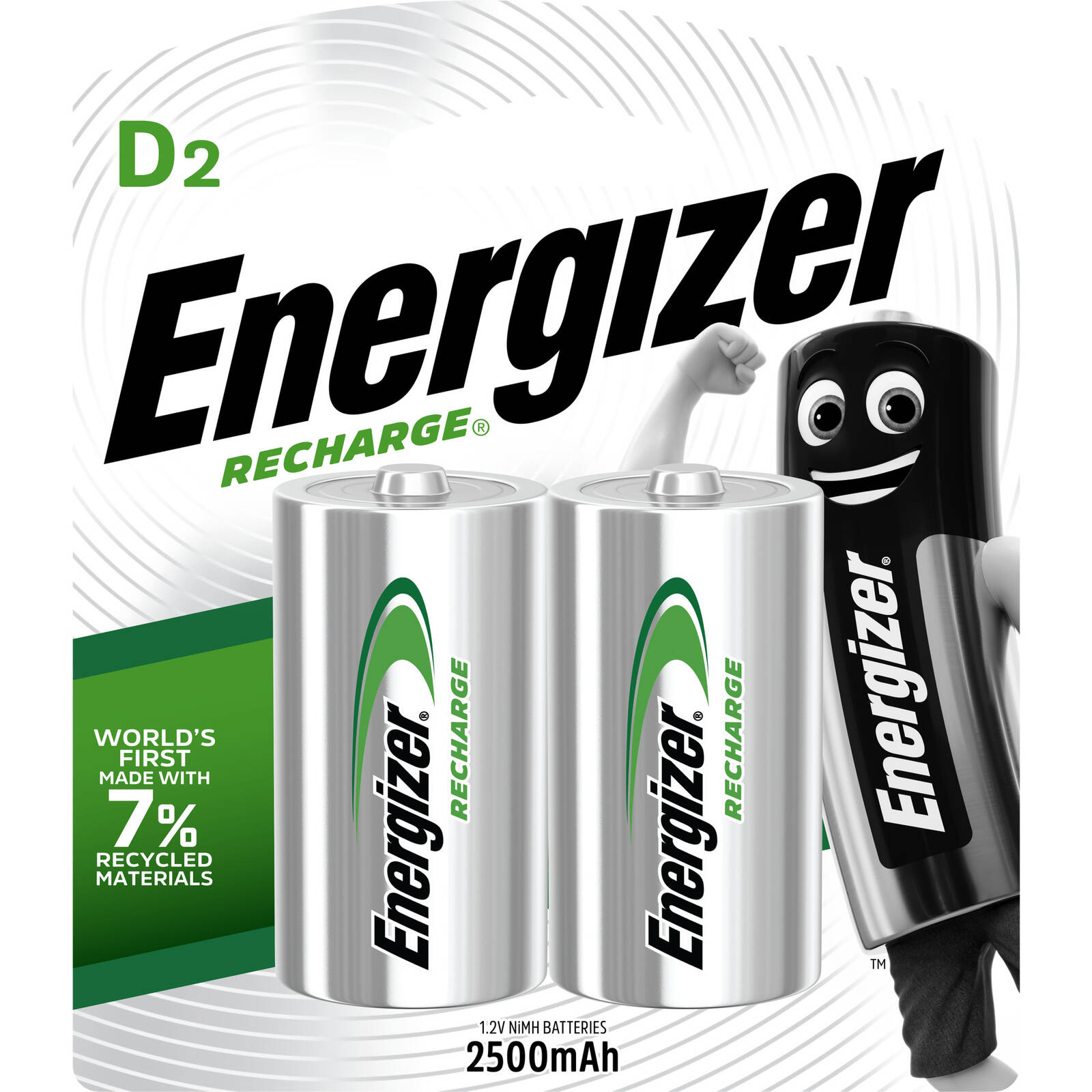 Energizer Recharge D Rechargeable Batteries - 2 Pack