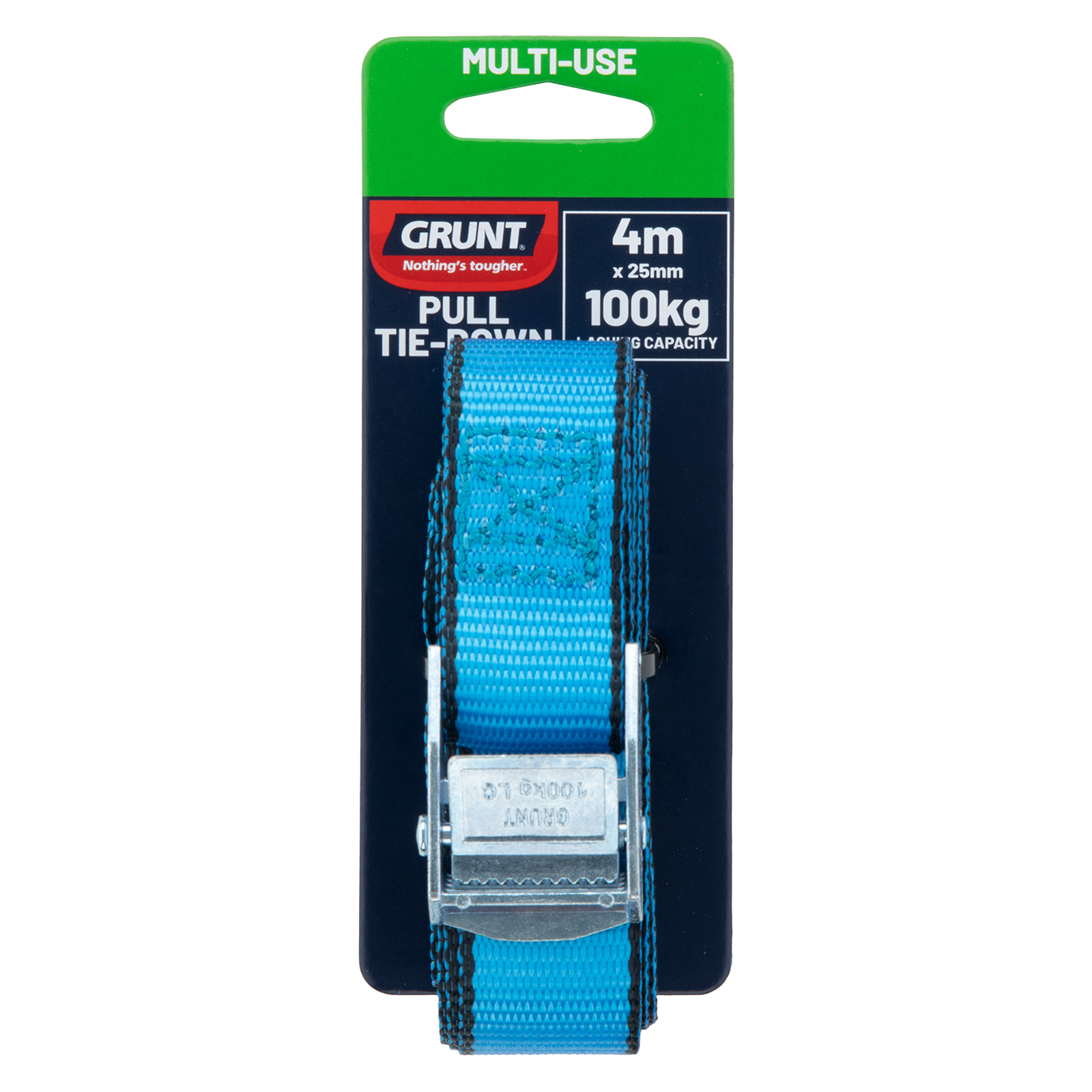 Grunt 25mm x 4m Pull Tie Down Strap, Quick Release, 100kg, Polypropylene, UV Protected