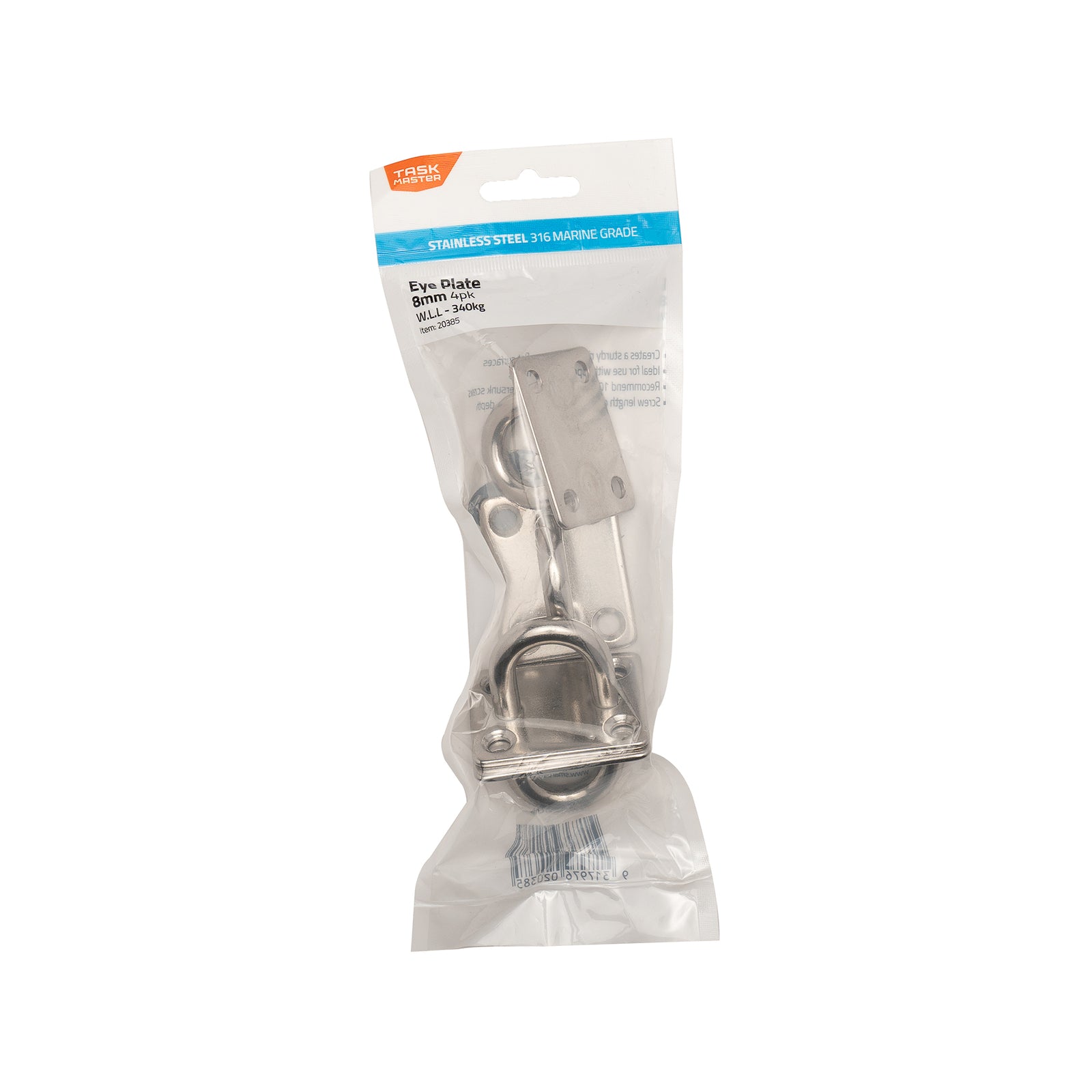 Taskmaster 8mm 316 Stainless Steel Square Eye Plate - 4 Pack