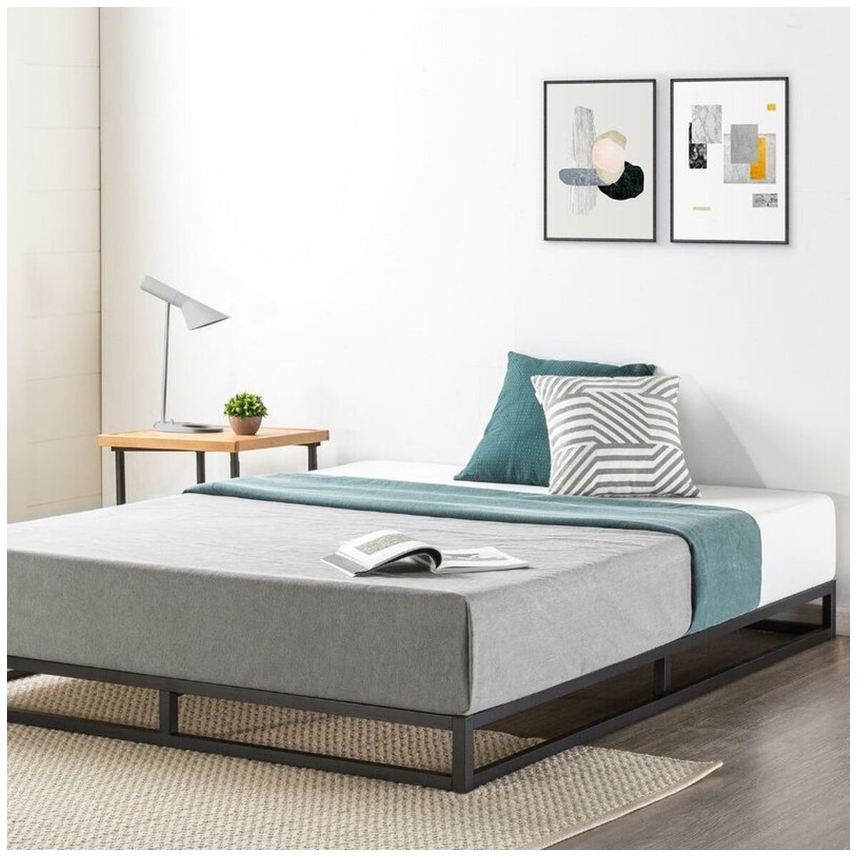 Zinus Joseph King Single Metal Bed Frame - 15cm Low Profile, Flat Wooden Slats, Black - AU-FBMFB1ZC-06B