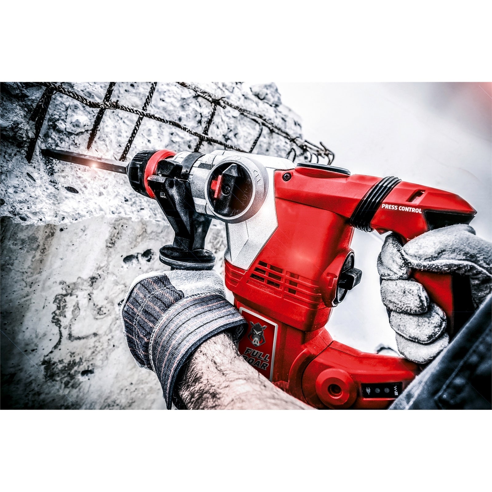 Full Boar 1250W 32mm SDS+ 4 Mode Rotary Hammer Drill Kit FBT-0500 - 850rpm, Side Handle