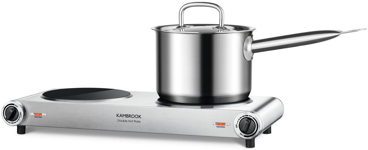 Kambrook double portable ceramic cooktop - 2400W, two 18cm independent plates, stainless steel - KHP120BSS