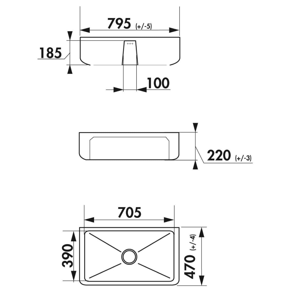 Abey Large Single Bowl Butler Sink - White Fireclay - Top Mount or Undermount - 7 Year Warranty - HENRI-2W
