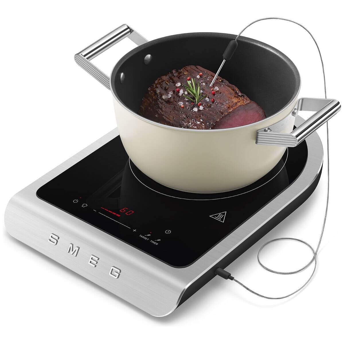 Smeg Portable Induction Hob - Temperature Probe, Nine Power Levels, Barbecue and Fry Programs - PIC01BLMAU