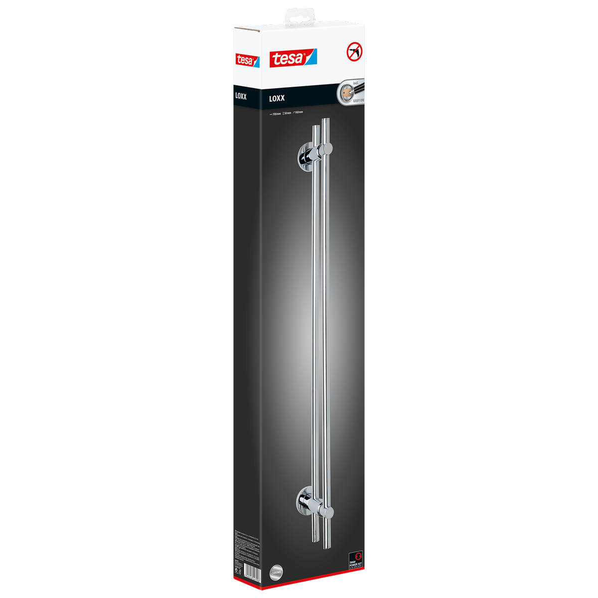 tesa Loxx 700mm Self-Adhesive Chromed Metal Double Bath Towel Rail