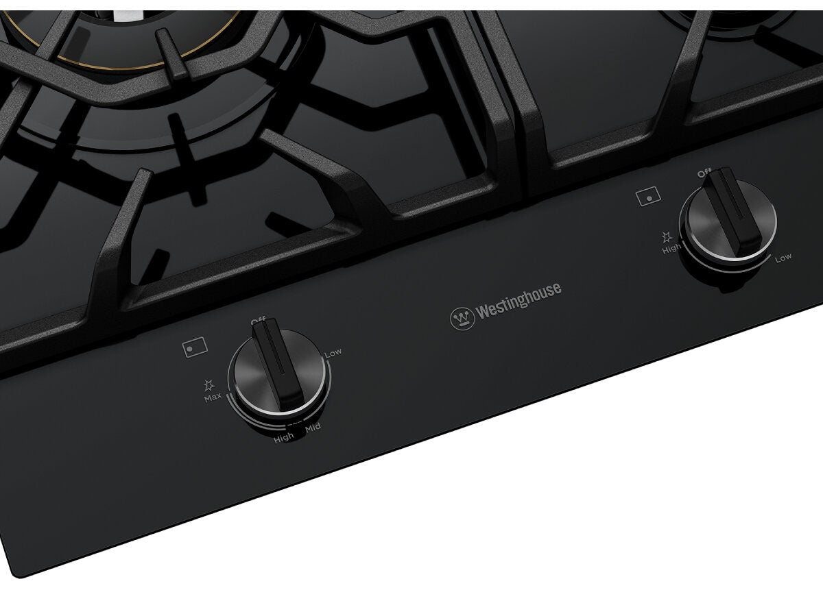 Westinghouse 60cm 3 Burner Gas Cooktop - Black Ceramic Glass - 19MJ/h Wok Burner - WHG639BD