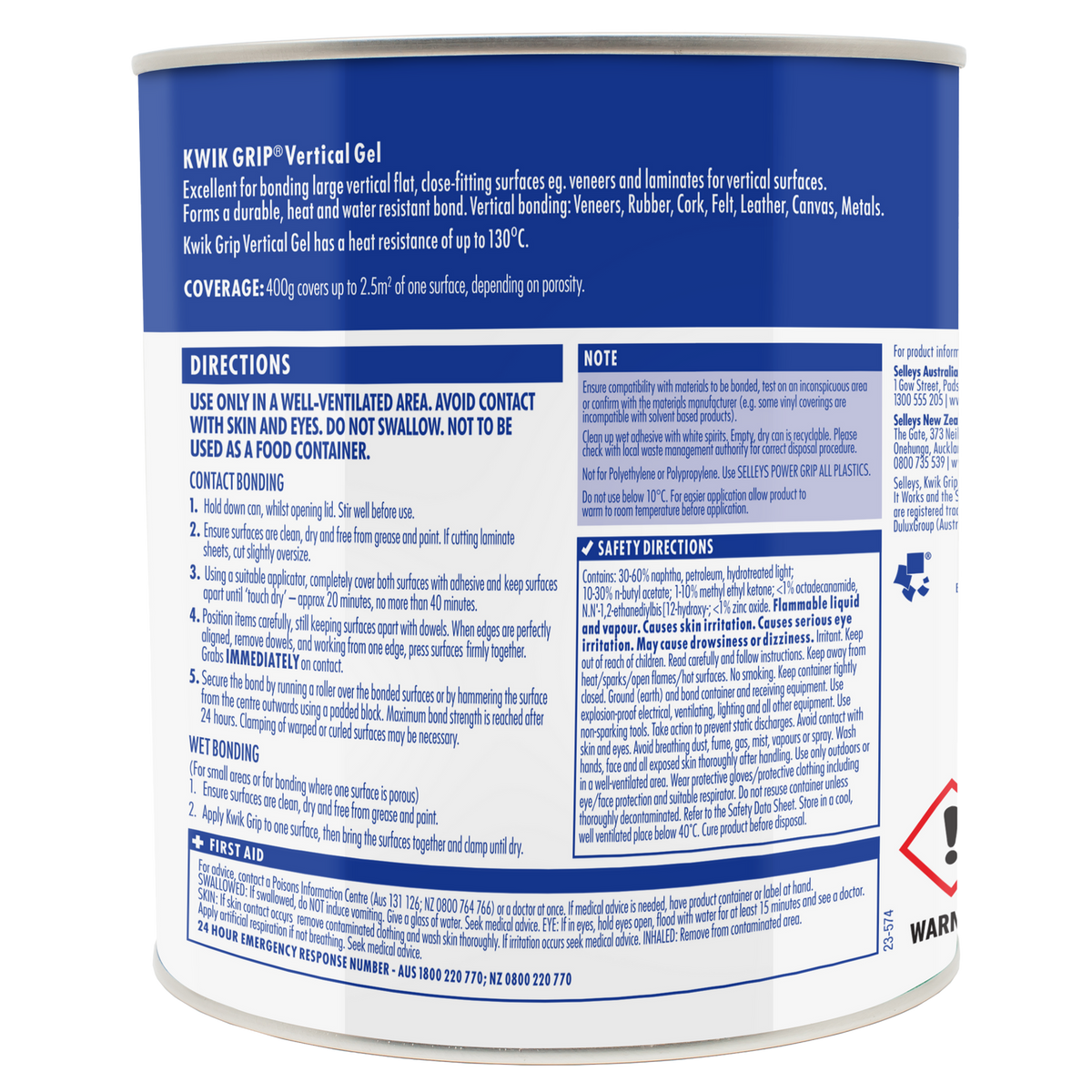 Selleys 800g Kwik Grip Vertical Gel Contact Adhesive - Solvent-Based, Non-Run