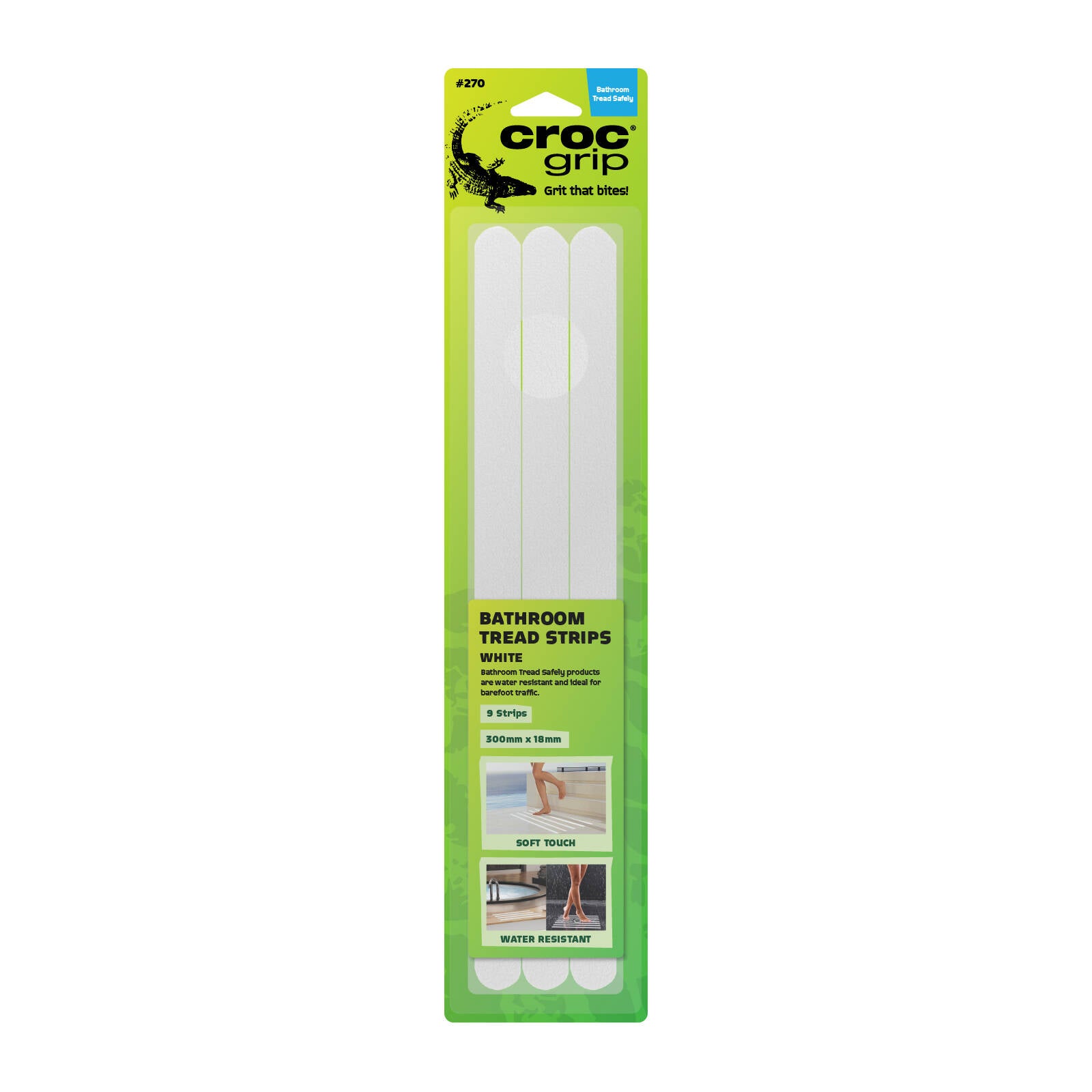 Croc Grip White Anti-Slip Bathroom Strips, Vinyl, 9 Pack