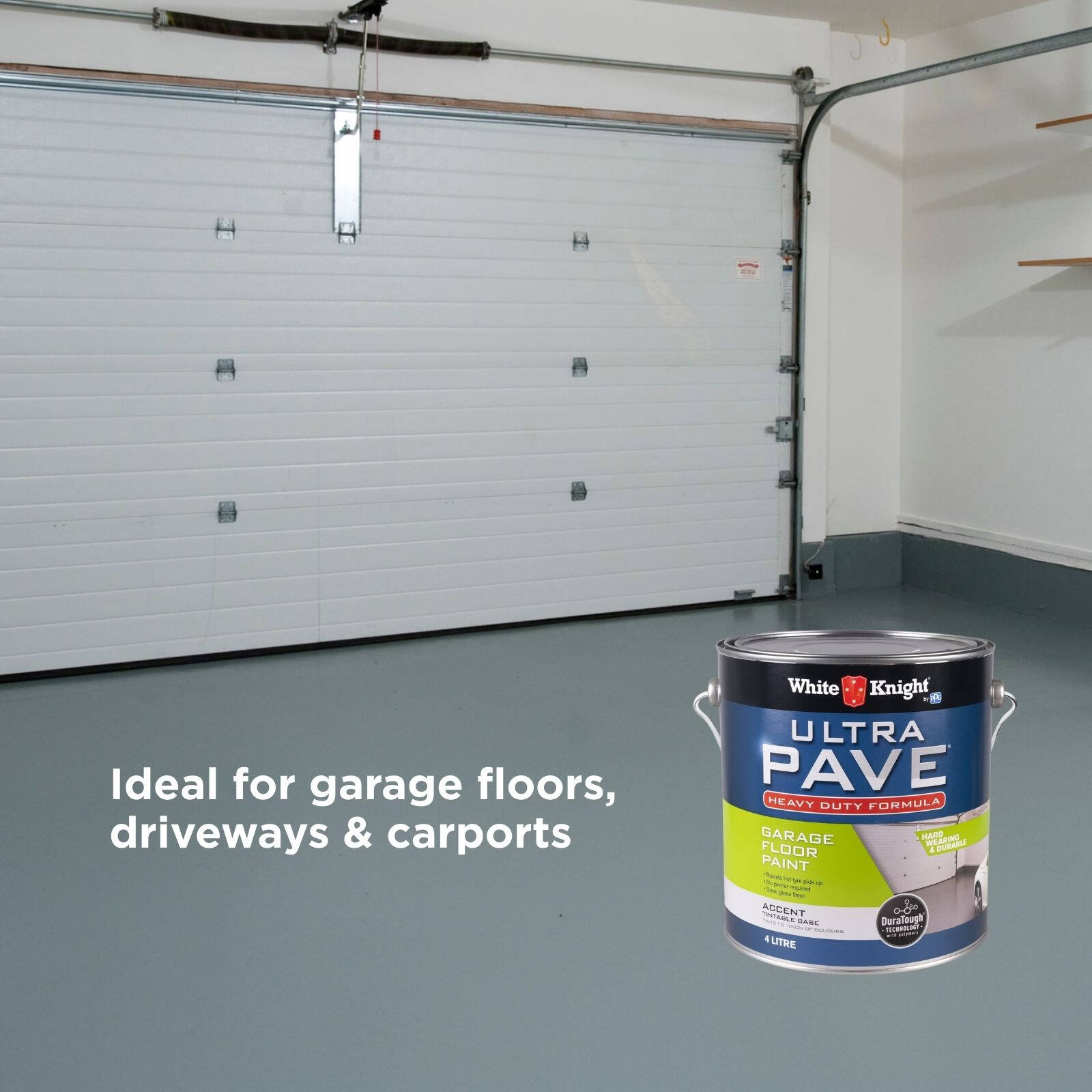 White Knight Ultra Pave 4L Accent Heavy Duty Garage Floor Paint - Oil Based, UV Resistant, 14m2/L
