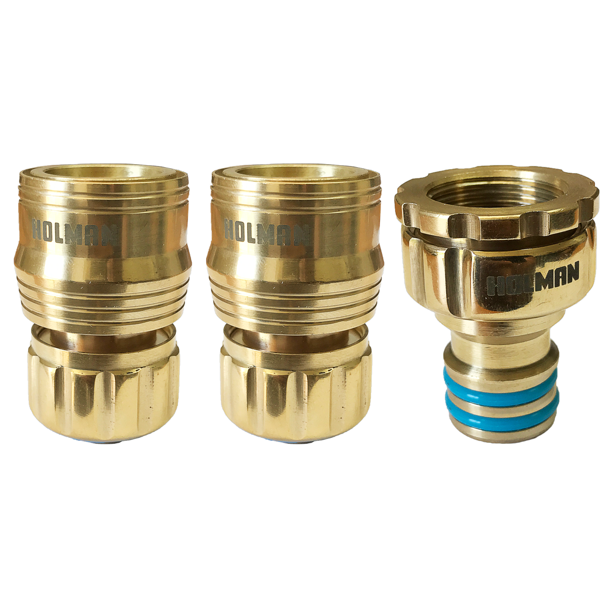 Holman Brass Hose Connector Set - 18mm - Durable - Easy Fit - Gold - SuperSaverAU - view 1