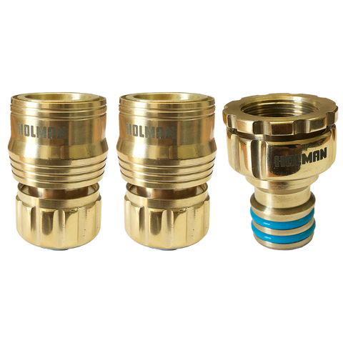 Holman 18mm Brass Grip n Lock 3 Piece Hose Connector Set, Outdoor
