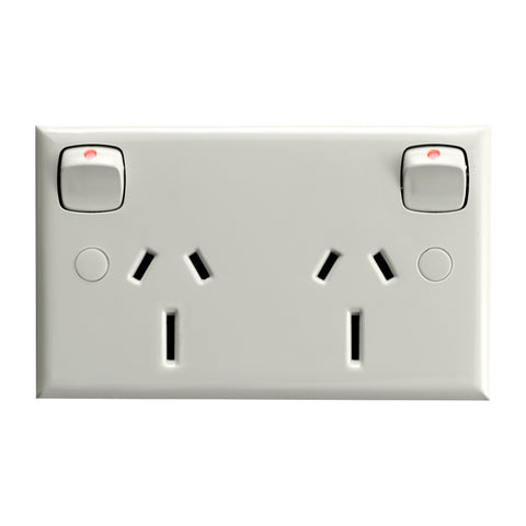 HPM 15A Double Powerpoint, White ABS, 114mm, 240V, Surface Mount, Indoor