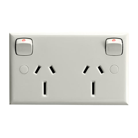 HPM Double Powerpoint 15A White 114mm ABS Durable Design - SuperSaverAU - view 1