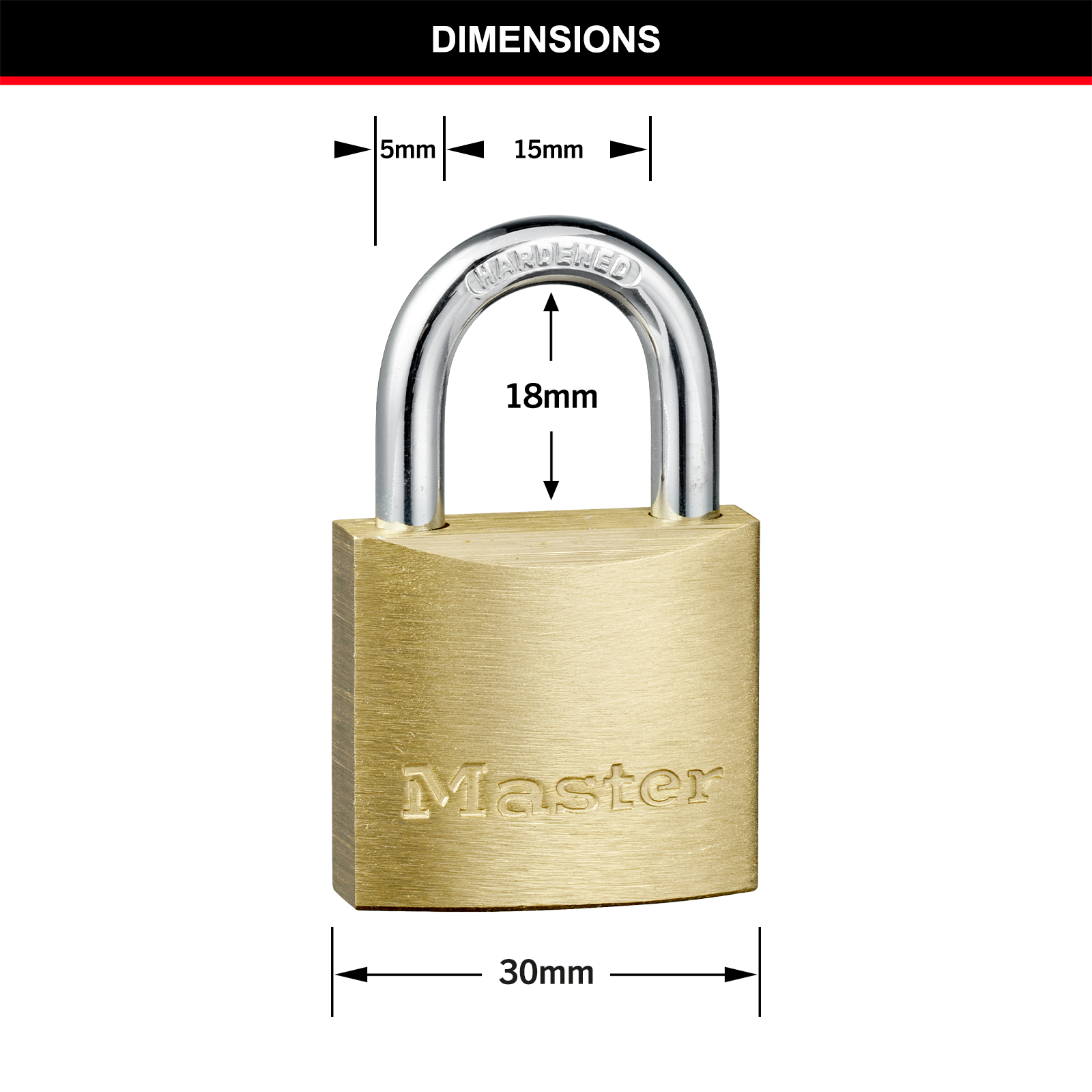 Master Lock 30mm Solid Brass Keyed Padlock, Hardened Steel Shackle, Pin Cylinder
