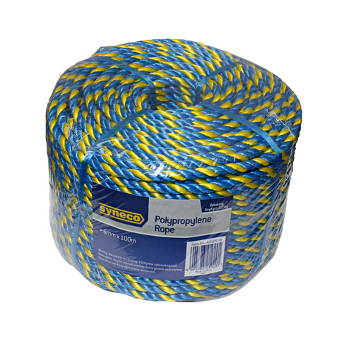 Syneco 6mm x 100m Twisted Polypropylene Rope, 250kg Break Strength