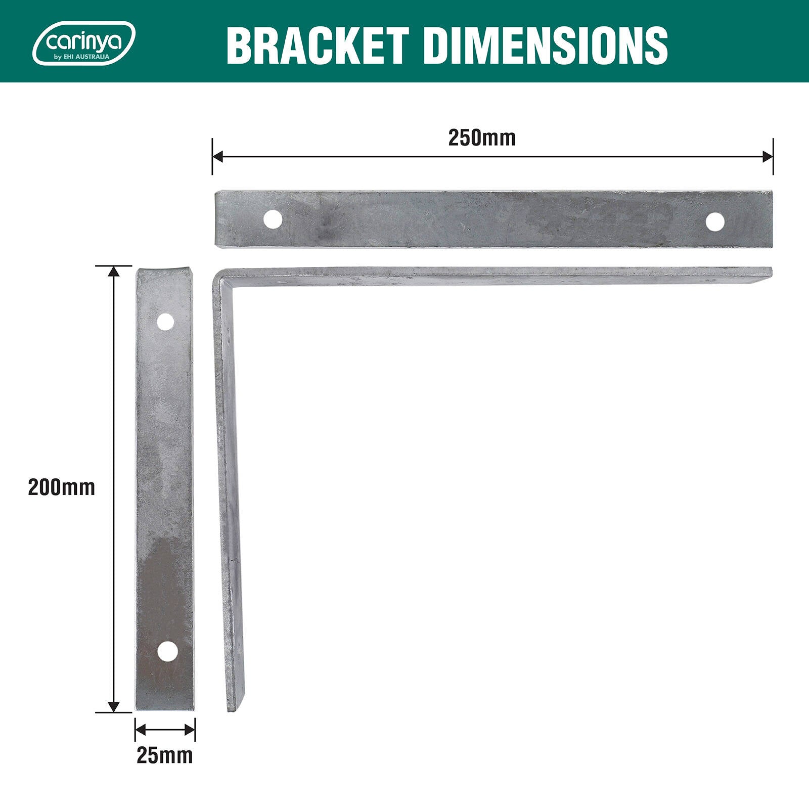 Carinya 250 x 200mm Heavy Duty Galvanised Steel Angle Bracket Indoor Outdoor