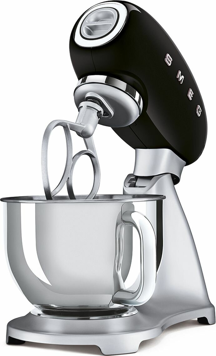Smeg 50s Retro Style Stand Mixer 4.8L - Black, Die-Cast Aluminium Body, 10 Speeds - SMF02BLAU