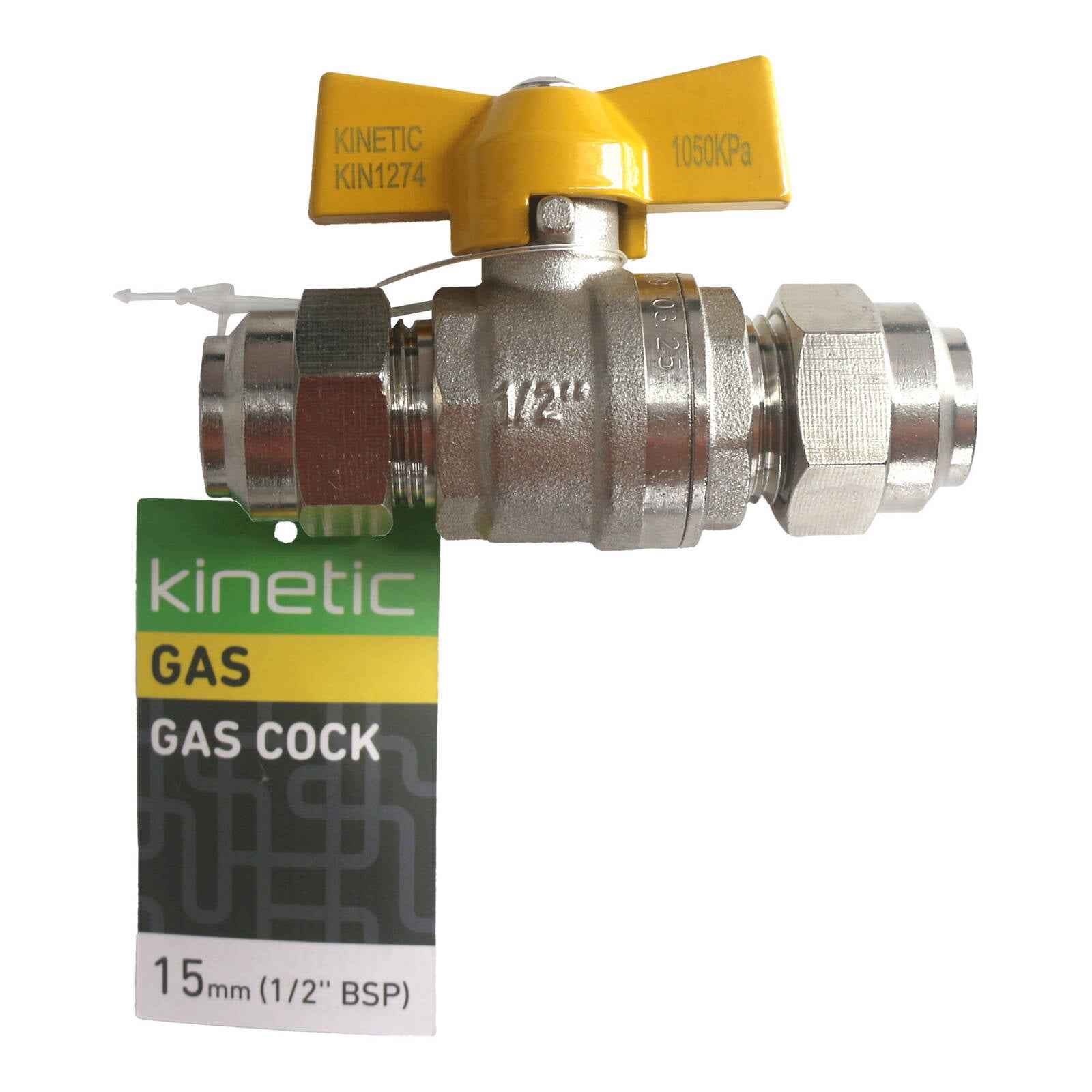Kinetic 15mm Chrome Gas Cock, Lead Free Brass, Quarter-Turn