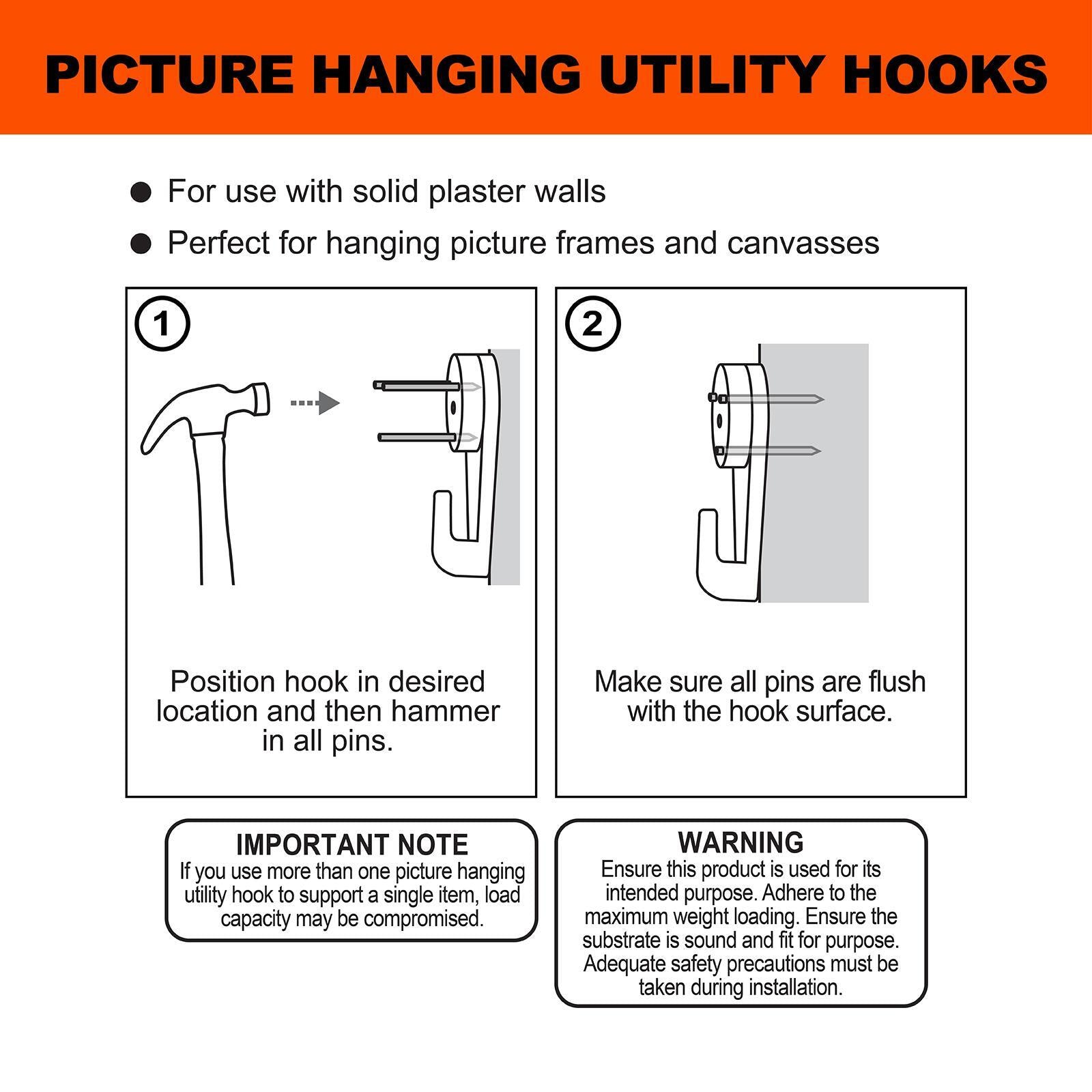 Everhang 4kg White Plastic Picture Hanging Utility Hook - 5 Pack