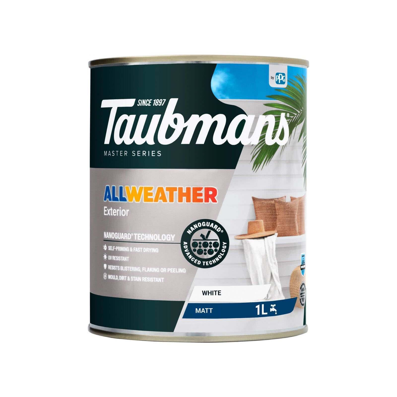 Taubmans 1L White Matt All Weather Exterior Paint Water Based UV Resistant