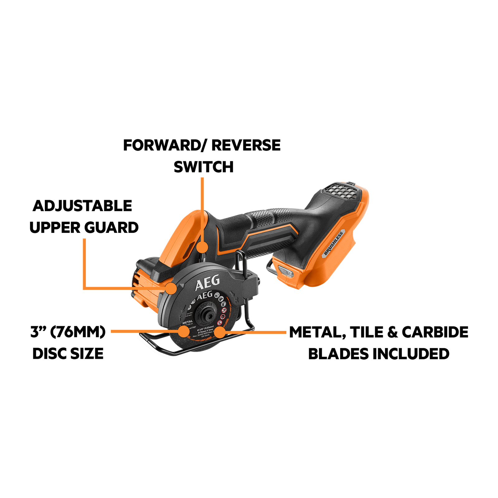 AEG 18V 3" Brushless Sub Compact Cut Off Tool - Skin Only