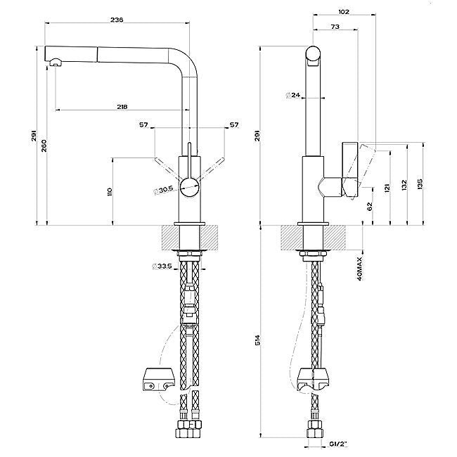 Gessi Pull Out Kitchen Mixer Tap - White Finish, Square Neck, 5 Star WELS Rating - 17053W