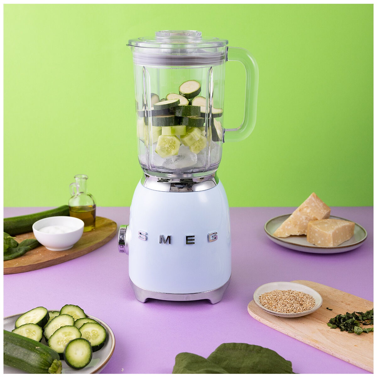 Smeg 50s Style Retro Bench Blender 1.5L - Pastel Blue - 800W Motor, 4 Preset Programs - BLF03PBAU