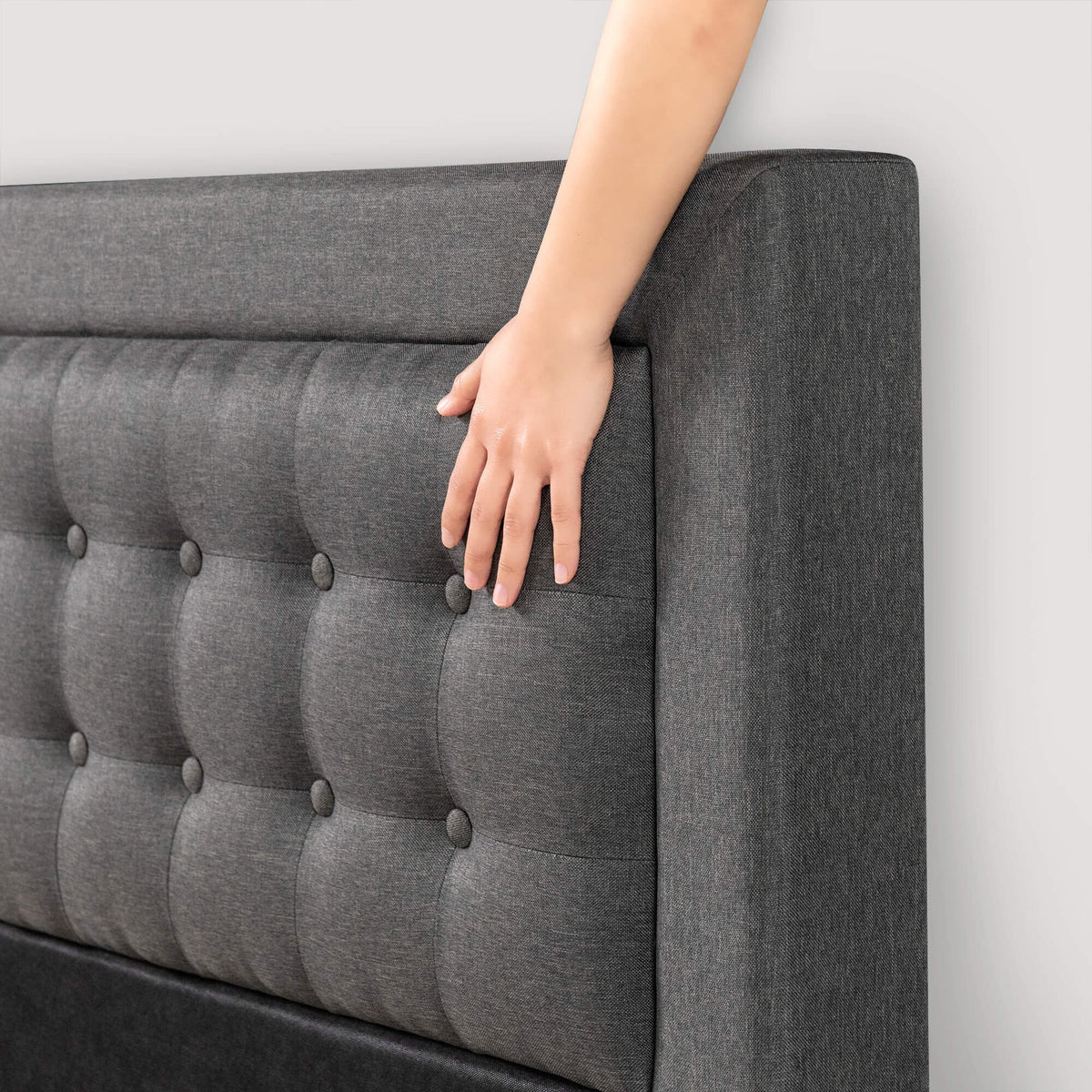 Zinus Dachelle queen upholstered bed frame - dark grey fabric, metal frame, 5 year warranty - AU-CSPB-Q