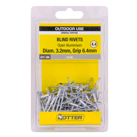 Otter 3.2 x 6.4mm Open Aluminium Blind Rivets 100 Pack