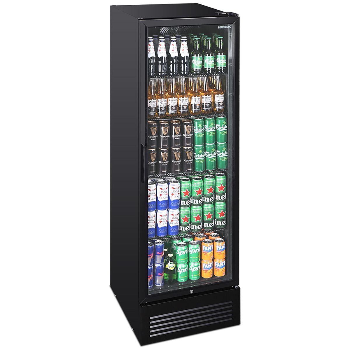 Husky 435L Home Bar Drinks Chiller - Black, Single Glass Door, Low-E Glass, LED Lighting - C4HHMBBKAU