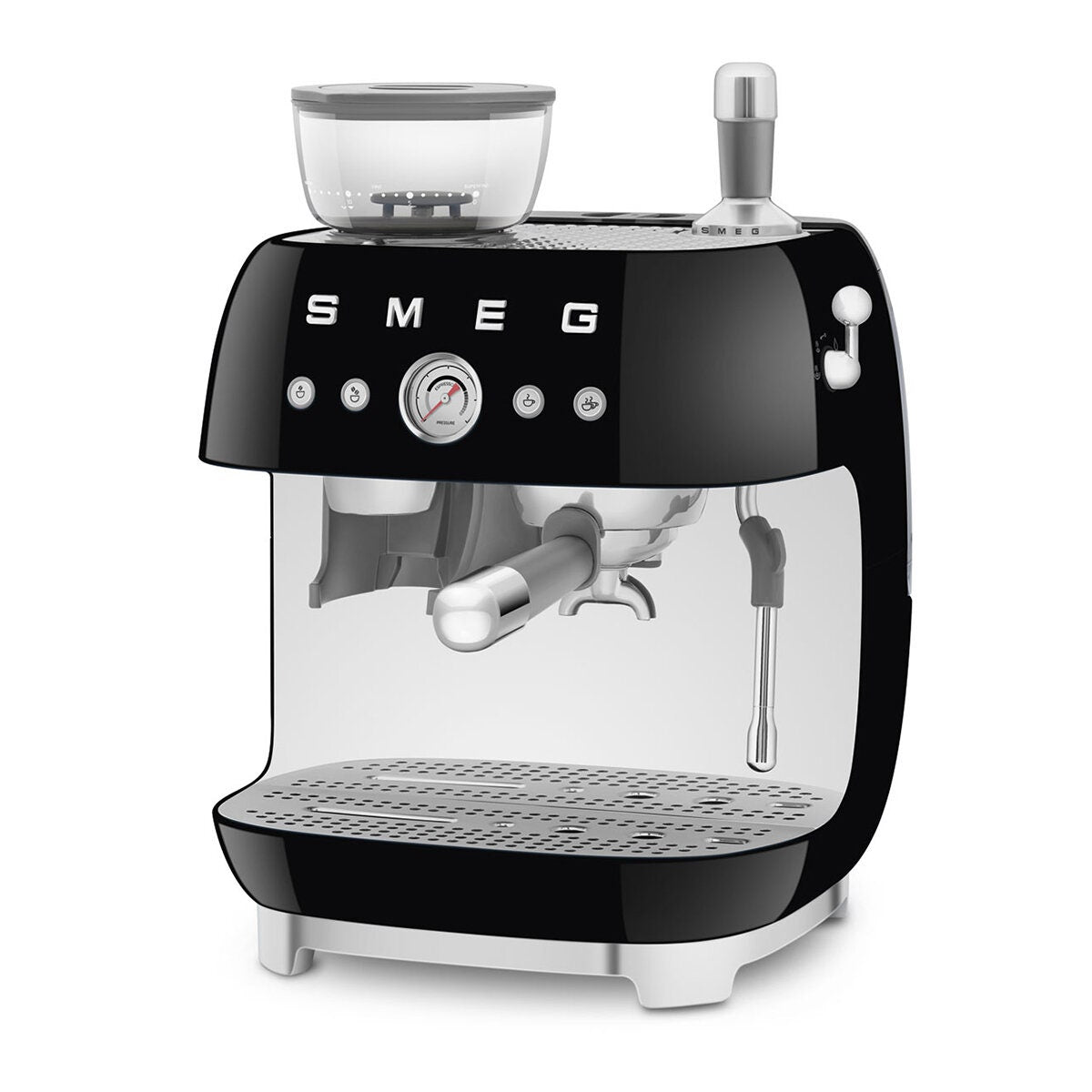 Smeg 50s Style Espresso Machine with Built-in Grinder - 20 Bar, Dual Thermoblock, Black - EGF03BLAU