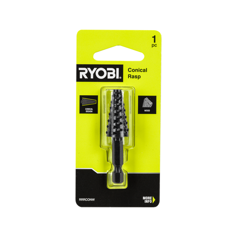 Ryobi Conical Wood Rasp - 1/4" Hex Shank for Tight Spaces & Curves