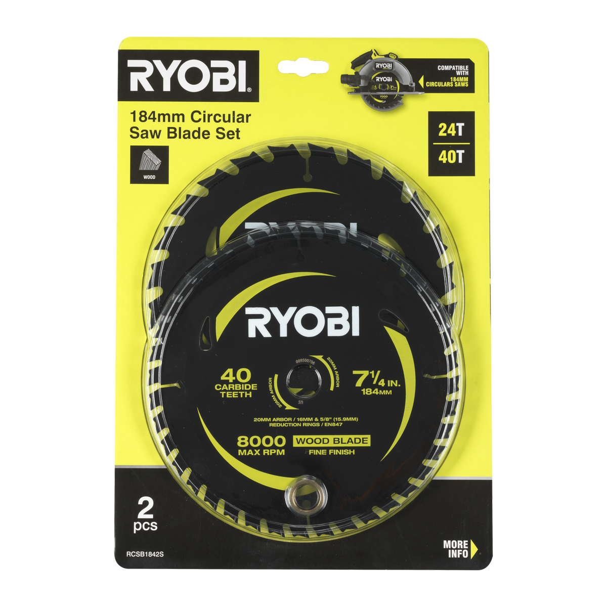 Ryobi Circular Saw Blade 2 Pack - 184mm 24T & 40T - Anti-Stick Coating - SuperSaverAU - view 2